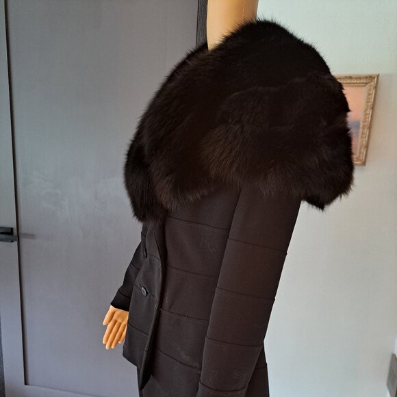 Elegant Core Double Breasted Black Suit Jacket with HUGE Fox Collar Size 8 VTG - Picture 2 of 6